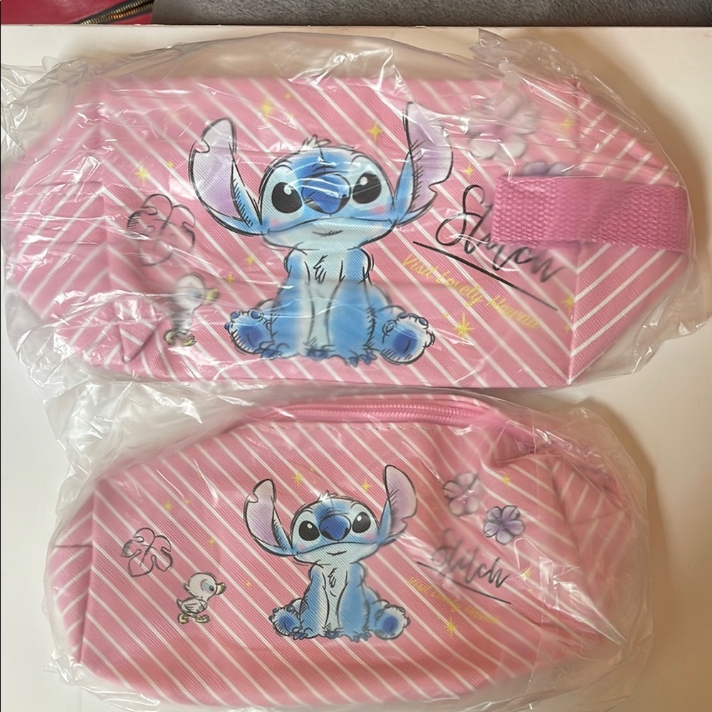 Stitch Set of two Pink Kids Accessory Pouch with lilo Disney Character nwt